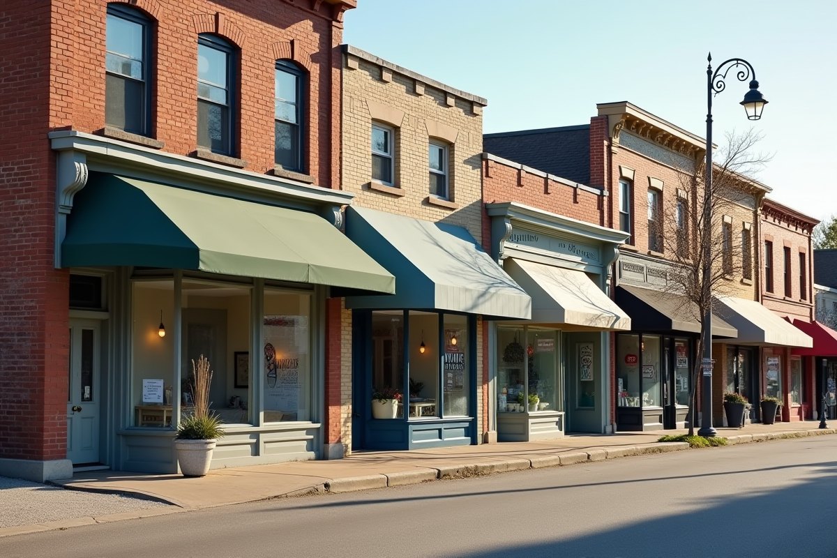 Brick commercial storefronts on a small-town main street in Waterloo Region